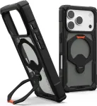 UAG Urban Armor Gear Plasma XTE 360 MagSafe dėklas su atlenkiama kojelė Apple iPhone 18 Pro/17 Pro - permatomas pilkas su juodais ir oranžiniais akcentais 114573114097