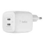 Belkin WCH011vfWH baltas greitas AC įkroviklis su GaN technologija, 2x USB-C, 45 W