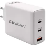 Kroviklis QOLTEC 100W GaN USB-C Dual PD 5&ndash;20V 1.5&ndash;5A, 2&times;USB-C