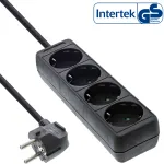 InLine ki&scaron;tukinis lizdas, 4 vietų su įžeminimo kontaktu CEE 7/3, juodas, 5 m