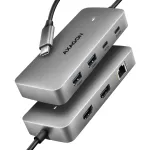 Axagon HMC-CUB83X2 USB 10Gbps &scaron;akotuvas, 2x USB-A, USB-C, HDMI ir DP 4K/144Hz, RJ-45, PD 100W
