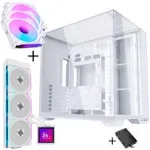Lian Li O11 Vision Compact - Baltas + 3x UNI FAN SL-INF 120 ARGB Reverse Blade Ventiliatorius - 120mm + HydroShift II LCD-S 360TL AiO-Skysčio au&scaron;inimas, 360mm