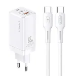 USAMS GaN 65W USB-C įkroviklis MTXLOGTC02 Baltas su 100W USB-C kabeliu