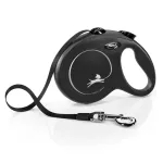 Flexi New Classic L &scaron;uns pavadėlis su automatiniu susivyniojimu, juosta, 5 m, iki 50 kg, juodas