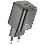AWEI PD65-EU 35W GaN sieninis įkroviklis, 2x USB-C, juodas
