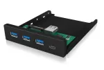 ICY BOX IB-HUB1418-i3 3,5 colio priekinis skydelis su USB 3.0 &scaron;akotuvu, 3x USB Type-A, 1x USB Type-C, juodas