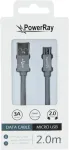 PowerRay USB į Micro-USB duomenų kabelis, 2 m, tekstilės pilkas, blisteris PR-DCUM200TGY