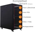 IT-BUDGET 19 inch Tinklo spintelė SRK pilnas rinkinys 27U 600x600mm stiklo/plieno durelės, 4 ventiliatoriai, PDU, lentynos, i&scaron;ardoma, juoda 90ITB19SRK2766GS