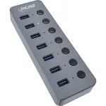InLine USB 3.2 Gen.1 7 prievadų USB centras su jungikliais, aliuminis, pilkas, su maitinimo bloku