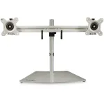 StarTech.com Dviejų monitorių stovas &ndash; ergonominis laisvai pastatomas dviejų monitorių stalinis stovas dviem 24 colių VESA monitoriams &ndash; sinchroninis auk&scaron;čio reguliavimas &ndash; dvigubas strypinis monitorių stovas &ndash; sidabrinis