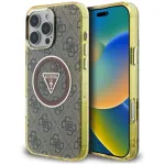 Guess IML Metal Glitter 4G Circle Triangle MagSafe Dėklas, skirtas iPhone 16 Pro (Ruda spalva)