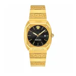 VERSACE moteri&scaron;kas laikrodis VE8F00424, kvarcinis, 44 mm, juodas ciferblatas, odinis dirželis