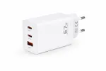 Voltage GaN 67W sieninis įkroviklis, 2x USB-C ir 1x USB-A, PD 3.0, QC 3.0, PPS, EU ki&scaron;tukas, baltas