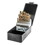 NEO TOOLS 25 vnt. HSS-TiN grąžtų rinkinys metalui, 1,0&ndash;13,0 mm, DIN 338, 135&deg; skeltu antgaliu, metaliniame dėkle