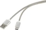 Renkforce USB 2.0 jungiamasis laidas [1x USB 2.0 ki&scaron;tukas A - 1x USB-C&trade; ki&scaron;tukas] 1 m sidabrinis apvalkalas nerūdijantis plienas (RF-4888671)