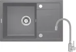 DEANTE Granite Composite 1-Bowl Kitchen Sink with Faucet and Drainer, Black, 780x435 mm