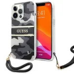 Guess GUHCP13LKCABBK Kietasis dėklas, skirtas iPhone 13 Pro / 13 6,1 inch juodas, Camo Strap kolekcija