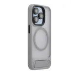 Evelatus Apple iPhone 15 Pro Rubber Coated MagSafe With Stand Case sidabrinis
