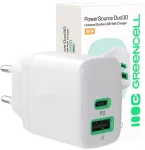 Green Cell PowerSource Duo30 30W USB-C & USB-A Charger White