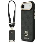 GUESS 4G Strass Logo MagSafe dėklas, skirtas iPhone Air, su metaliniais mygtukais ir rie&scaron;o dirželiu - juodas