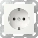 Gira System 55 Schuko lizdas su atlenkiamu dangteliu, grynai balta 418003