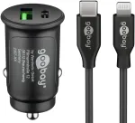 Goobay Dual-USB greitojo įkrovimo automobilinis įkroviklio rinkinys Lightning 27 W - USB-C ir USB-A automobilinis įkroviklis su USB-C į Lightning kabeliu 72166