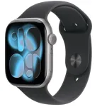 Apple Watch Series 11 GPS 46mm Space Grey Aliuminio korpusas su juodu sportiniu dirželiu M/L