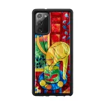 Apsauginis telefono dėklas iKins Samsung Galaxy Note 20 su raudonos katės ir žuvies dizainu
