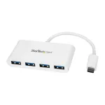 StarTech.com 4 prievadų USB C &scaron;akotuvas su 4x USB-A prievadais (USB 3.0 SuperSpeed 5Gbps) &ndash; maitinamas i&scaron; USB magistralės &ndash; ne&scaron;iojamas USB-C į USB-A adapteris &ndash; USB 3.2 Gen 1 Type-C &ndash; baltas