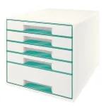 Leitz WOW Cube 5 stalčių spintelė, 5 stalčiai, plastikas, turkio spalva, balta, 1 vnt., 287 mm, 270 mm