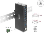Delock pramoninis USB centras 7 x USB 5 Gbps Type-A su 8 kV ESD apsauga ir DIN bėgio tvirtinimu