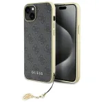 Guess GUHCP15MGF4GGR iPhone 15 Plus/14 Plus 6,7 inch pilkas kietas dėklas 4G Charms kolekcija