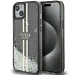 Guess GUHCP15MLFCSEGK Liquid Glitter Gold Stripes Hard Case, skirta iPhone 15 Plus / 14 Plus 6,7 inch, juoda