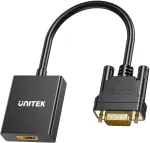 UNITEK VGA į HDMI adapteris Full HD 1080p juodas 15 cm
