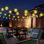 Elight Garden Decor saulės energija maitinama IP65 LED stiklo rutuliukų girlianda 7m 40 lempučių &scaron;iltai balta