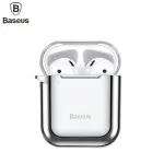 Baseus Apple Metallic Shining Ultra-thin Silicone Protector Case with Hook for Airpods 1 / 2 sidabrinis