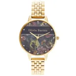 Olivia Burton Women's Celestial Watch OB16VS01 34 mm rožinio aukso PVD nerūdijančio plieno korpusas, juodas odinis apyrankė