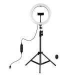 PULUZ 26 cm LED žiedinė &scaron;viesa su trikojž stovu iki 1,1 m ir telefono laikikliu, USB maitinimas