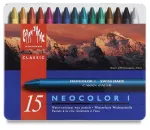 Caran d'Ache Neocolor I va&scaron;kinės pastelės, 15 spalvų rinkinys, apvalios, popieriniu įvyniojimu, metalinė dėžutė 7000.315