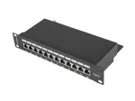 Patch panel LANBERG PPF6-9012-B &mdash; 12 prievadų RJ45, metalinis, juodas, 1U (215&times;44,5&times;130 mm)