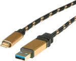 Roline Gold USB kabelis, USB A (ki&scaron;tukas) į USB-C (ki&scaron;tukas), USB 3.1, 5 V, 900 mA, 1 m, juodas/auksinis