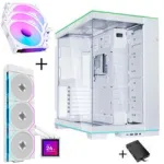 Lian Li O11 Dynamic EVO RGB PC korpuso komplektas su HydroShift II LCD-S 360TL AiO ir 3x UNI FAN SL-INF 120 Reverse Blade ventiliatoriais &ndash; Baltas