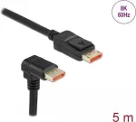 DisplayPort kabelis DeLOCK 8K 60 Hz 5 m tiesus ki&scaron;tukas į 90&deg; žemyn lenktą ki&scaron;tuką