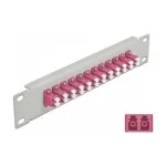 Skaidulinės optikos skirstymo panelė DeLOCK 10 colių 12 prievadų LC Duplex violetinė 1U pilka