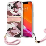 Guess GUHCP13MKCABPI Kietasis dėklas, skirtas iPhone 13 / 14 / 15 6,1 inch Pink Camo Strap Collection