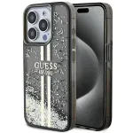 Guess GUHCP15LLFCSEGK iPhone 15 Pro 6.1 kietas dėklas Liquid Glitter Gold Stripes juodas