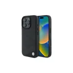 BMW Sign Leather Crossing Lines Pattern Hard Case, skirta Apple iPhone 16 Pro 6,3 colio, juoda
