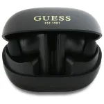 &bdquo;Guess Capsule Printed Logo&ldquo; belaidės ausinės &bdquo;Bluetooth TWS&ldquo; su ANC ir ENC bei įkrovimo dėklu (juodos)