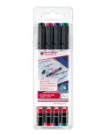 EDDING 142 M OHP Marker rinkinys &ndash; juoda, mėlyna, žalia, raudona &ndash; apvalus antgalis &ndash; 1 mm