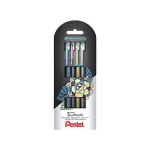 Pentel Dual Metallic gelinių ra&scaron;iklių rinkinys &ndash; 4 ra&scaron;ikliai (juoda, mėlyna, auksinė, sidabrinė) &ndash; 0,5 mm &ndash; lizdinė pakuotė